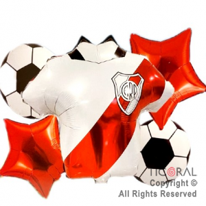 SET DE GLOBOS METALIZADO CAMISETA FUTBOL RIVER 5 UNIDADES X 1